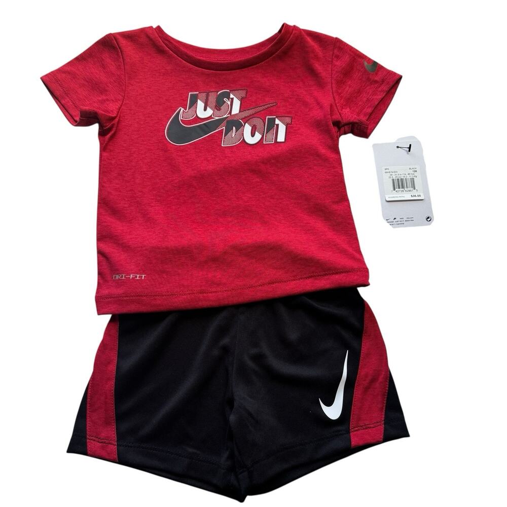 New Nike Baby Boys Just Do It 2-Piece T-Shirt Short Set Size 12M Toddler NWT Red